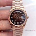 Swiss Replica Rolex DayDate Rose Gold D-Brown Dial Watch EW Factory 3255_th.jpg